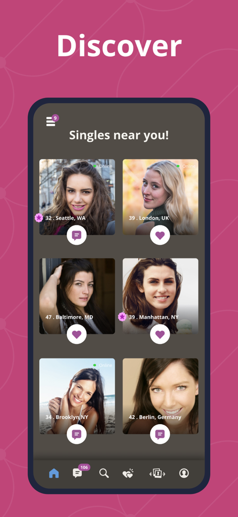 HyeSingles mobile app discover screen showing a grid of Armenian singles profiles with locations and ages