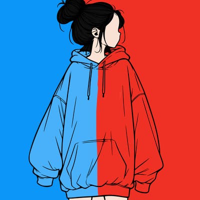 realistic girl with a oversized sweatshirt on and a bun