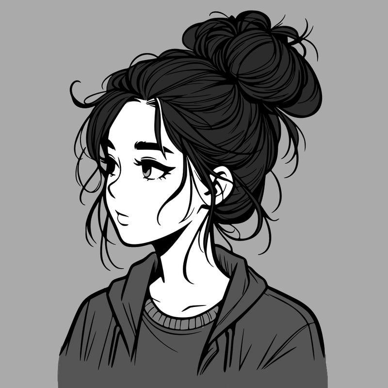 realistic teenage girl with a messy bun