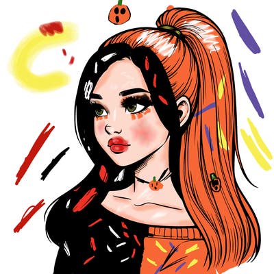 realistic girl with a high ponytail