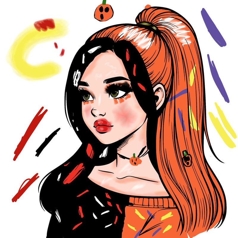 realistic girl with a high ponytail