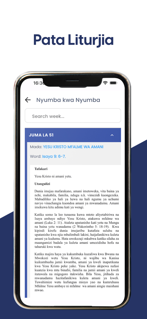 KKKT Maandiko - KKKT Maandiko app interface showing Swahili liturgy and devotional text for house to house worship.