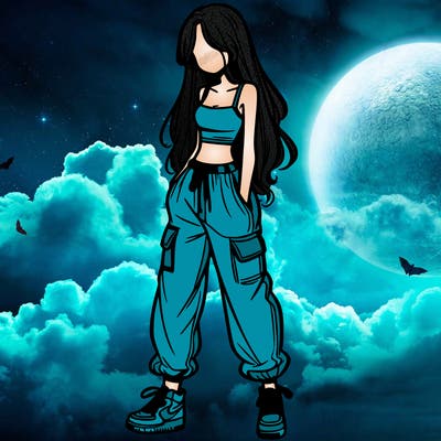 girl in baggy pants crop top and long hair