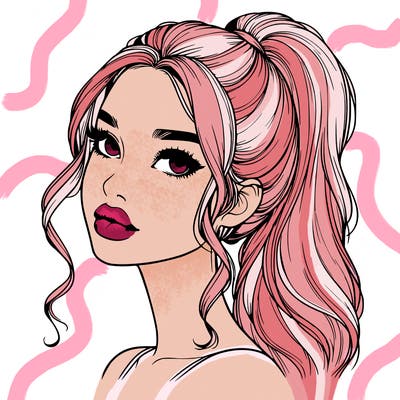 realistic girl with a ponytail on her hair and lips