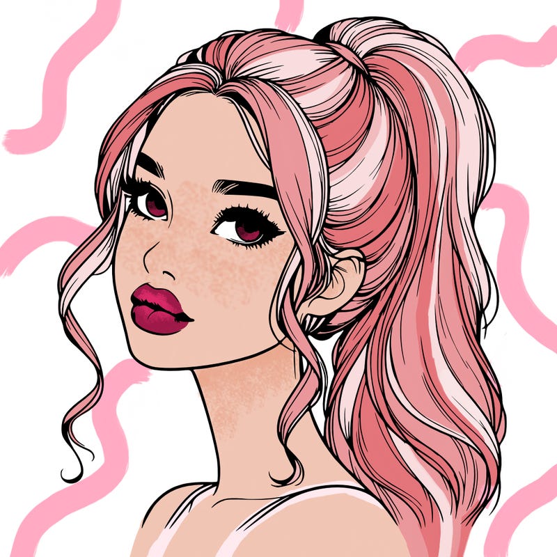 realistic girl with a ponytail on her hair and lips