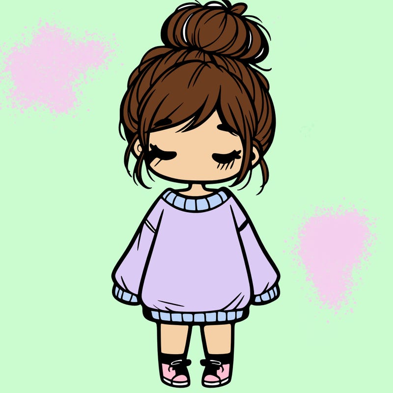 cute girl with baggy sweater and messy bun