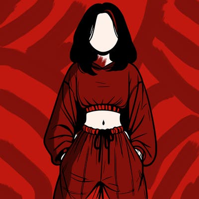 realistic girl faceless with baggy pants and a crop top