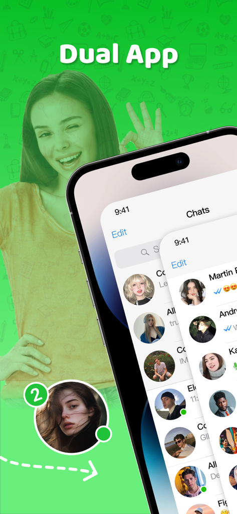 iPhone screen showing the dual account management feature for WhatsApp