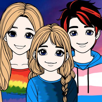 a girl with a boy and girl realistic