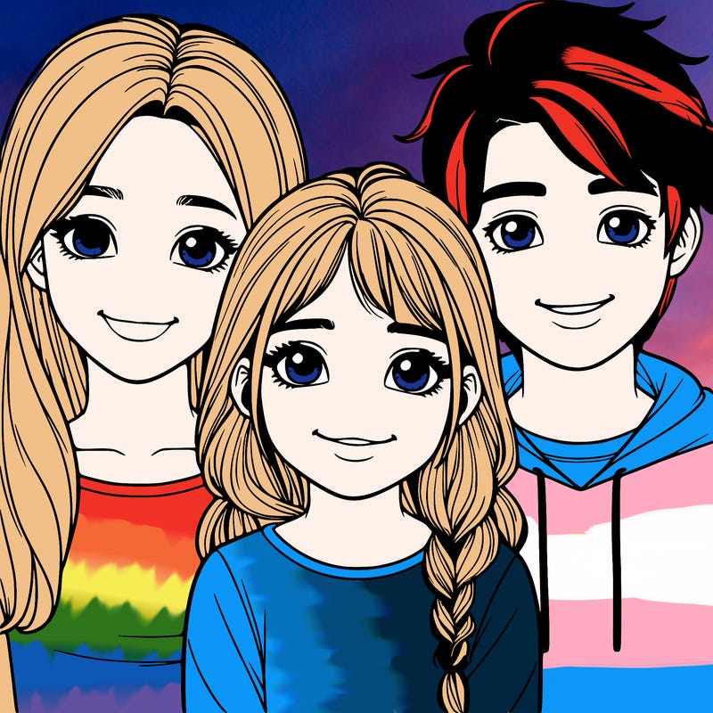 a girl with a boy and girl realistic