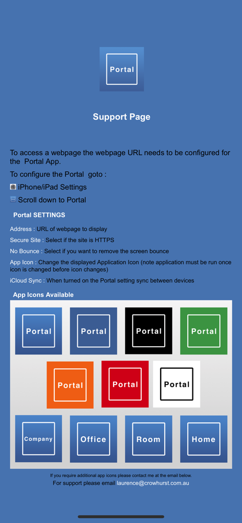 Portalアプリのサポートページ。設定手順と様々なカスタムアプリアイコンデザインを紹介しています。
