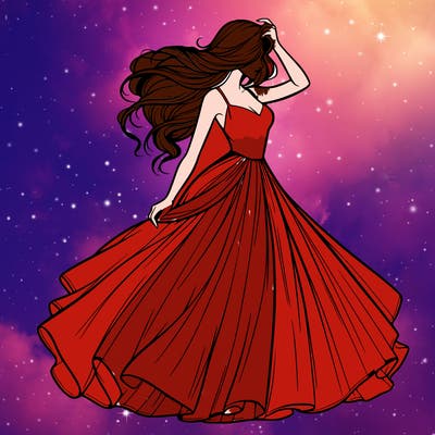 realistic woman with dress flowing in the wind