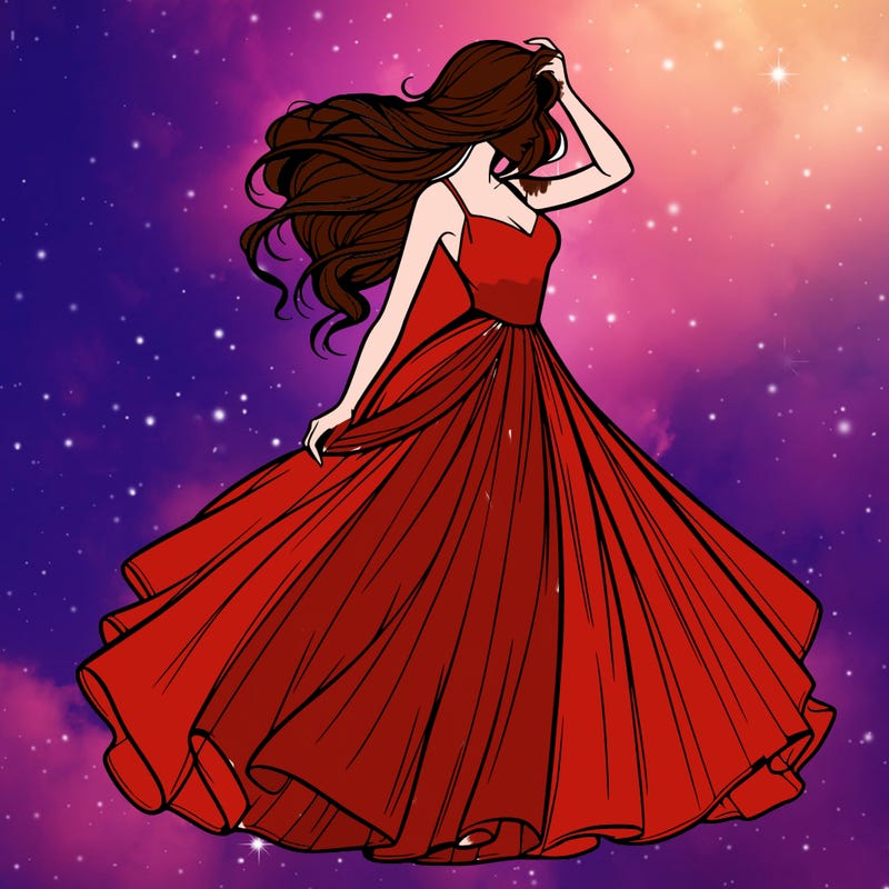 realistic woman with dress flowing in the wind