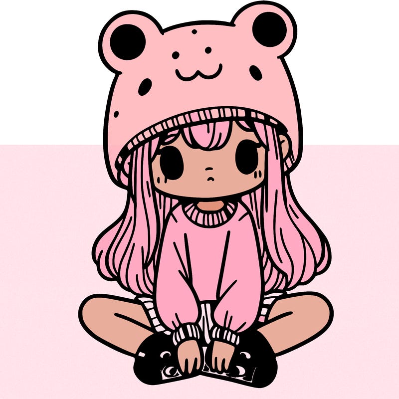 a girl wearing a frog hat and some frog socks