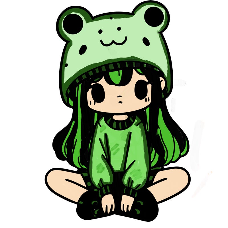a girl wearing a frog hat and some frog socks
