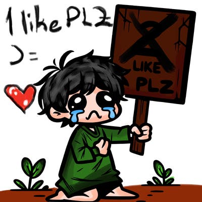 small poor toddler crying with sign that says 2 like plz