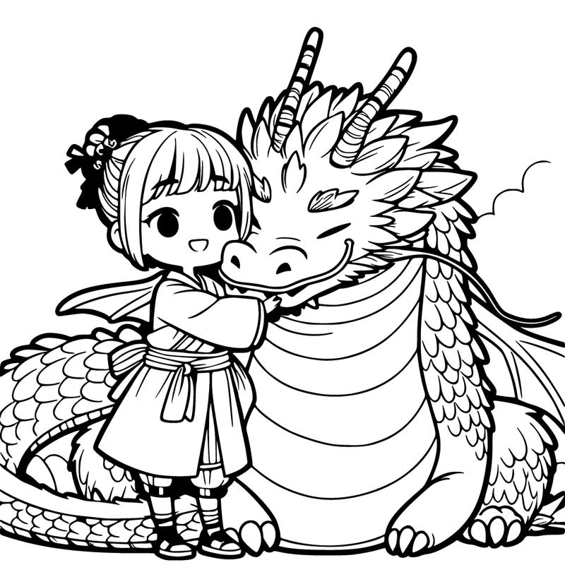 a girl hugging a dragon monster