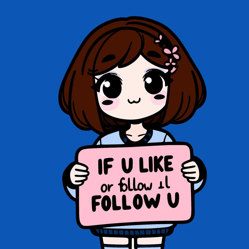 a girl holding a sign that says if u like or follow me i will follow u