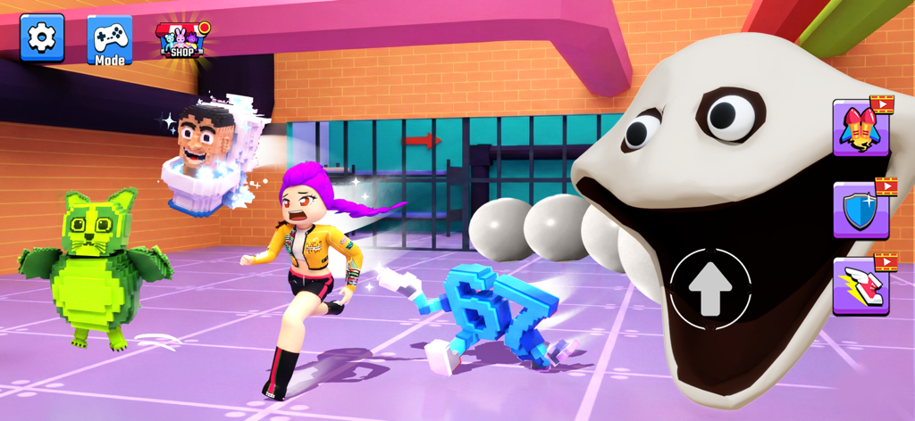 Great Escape Run - Un personaje femenino huyendo de un monstruo blanco gigante en el juego Great Escape Run.