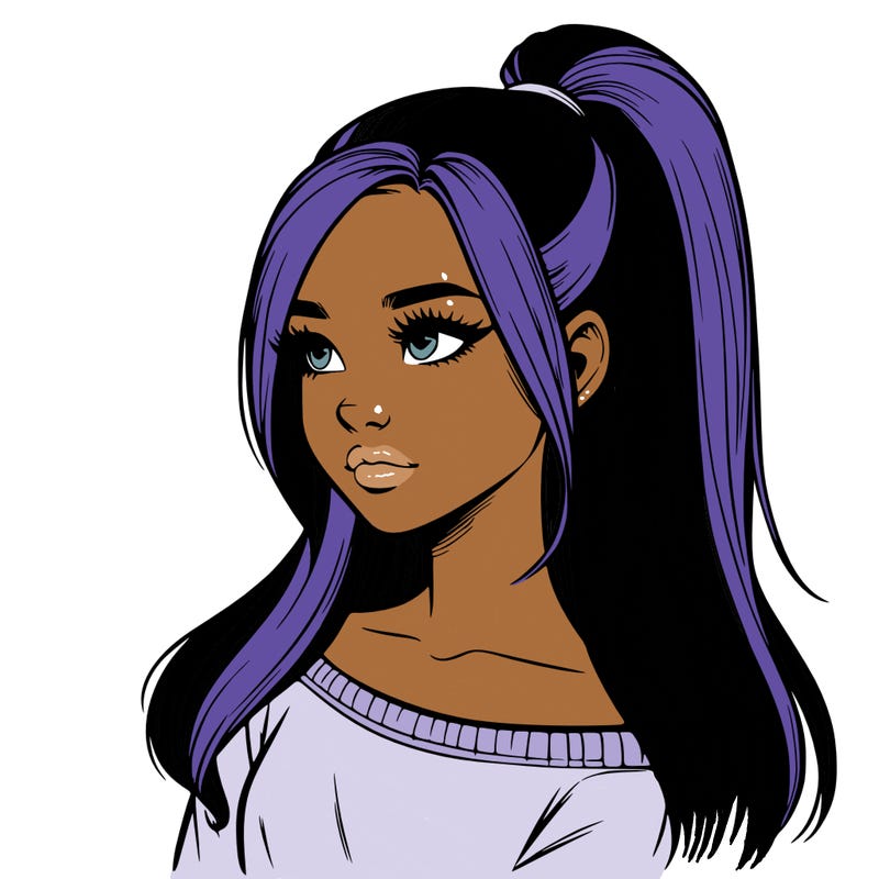 realistic girl with a high ponytail