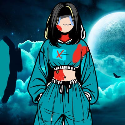 realistic girl faceless with baggy pants and a crop top