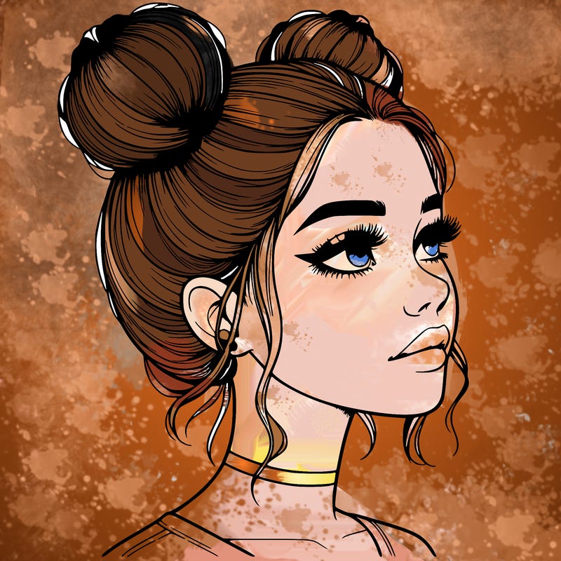 realistic girl with buns on the top of her head