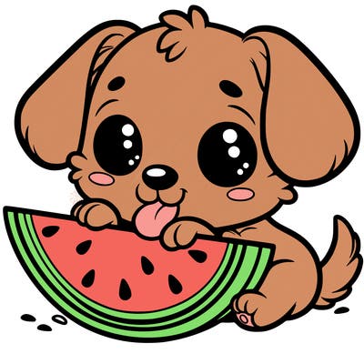 puppy eating watermelon