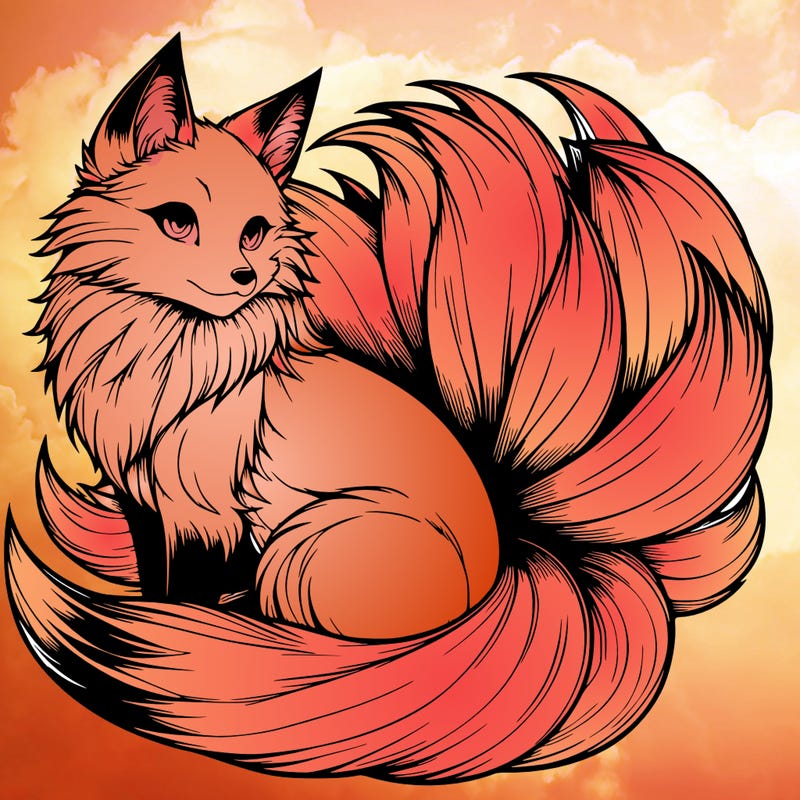 realistic detailed 9 tailed anime fox