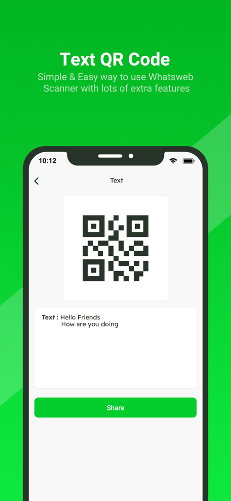 WhatsWeb - Click to Chat - Interfaz de la aplicación WhatsWeb para generar y compartir un código QR de mensaje de texto