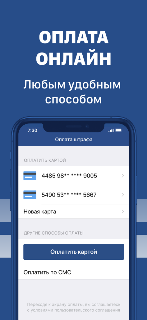 Штрафы ГАИ официальные - Smartphone-Bildschirm mit der Online-Zahlungsoberfläche für russische Verkehrsbußgelder mit Karten- und SMS-Optionen
