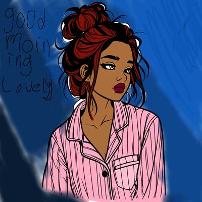 realistic woman with pajamas on and a messy bun