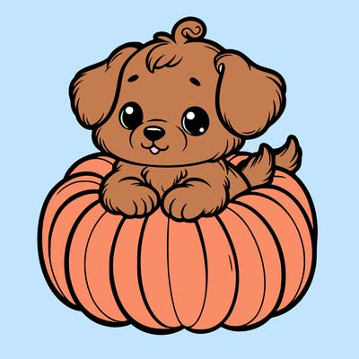 cute little puppy in a pumpkin
