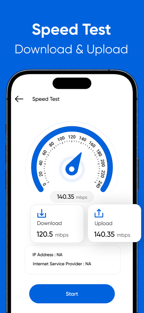 Portable Wifi Mobile Hotspot - 다운로드 및 업로드 mbps 메트릭을 보여주는 속도 테스트 대시보드.
