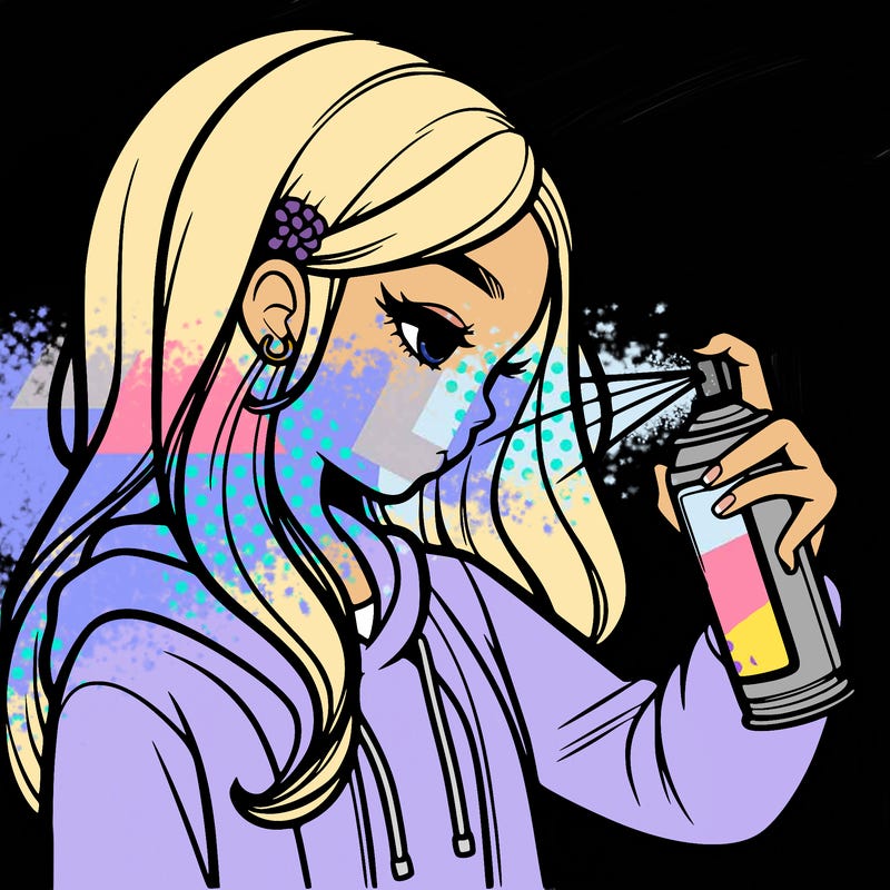 a realistic girl spray painting