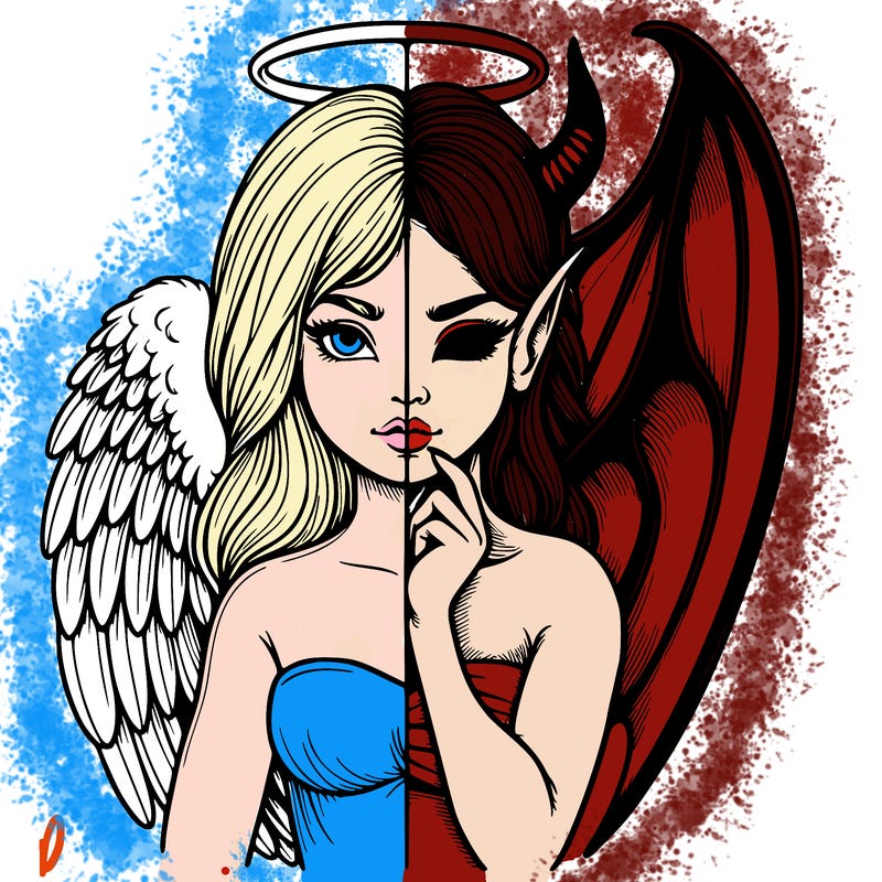 realistic angel half demon