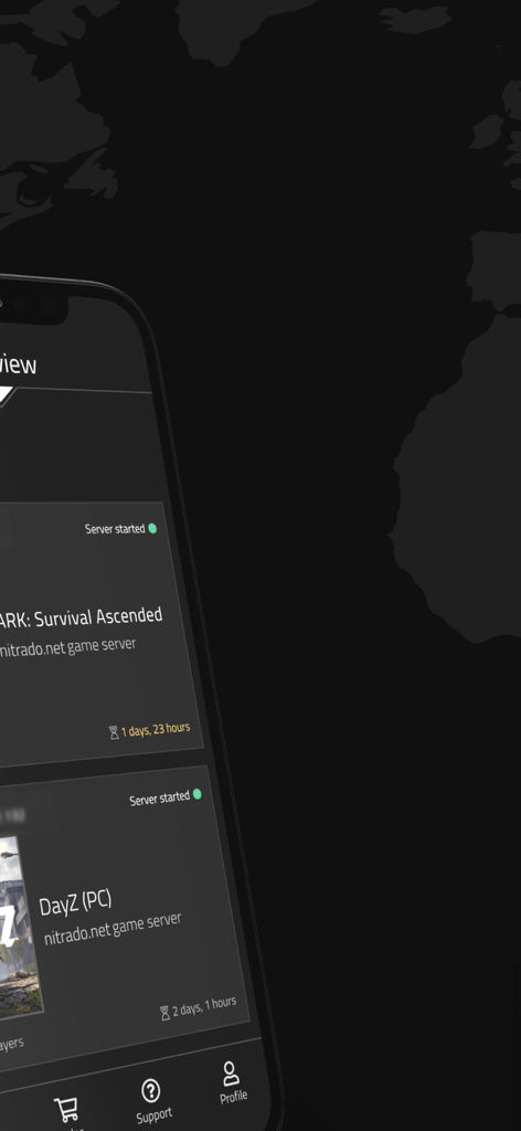 Panel de la aplicación Nitrado gestionando servidores de juegos ARK y DayZ