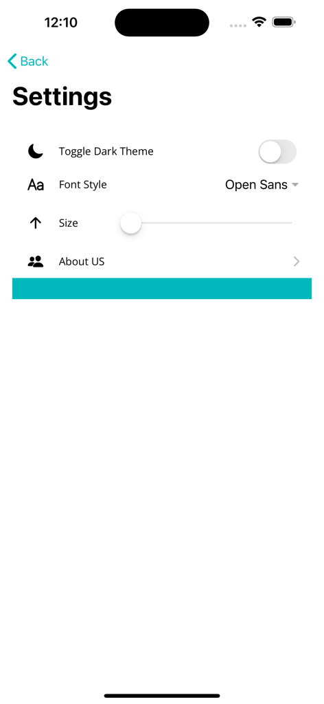 Daily Fountain Devotional - The settings screen of the Daily Fountain Devotional app displaying options for dark theme and font customization