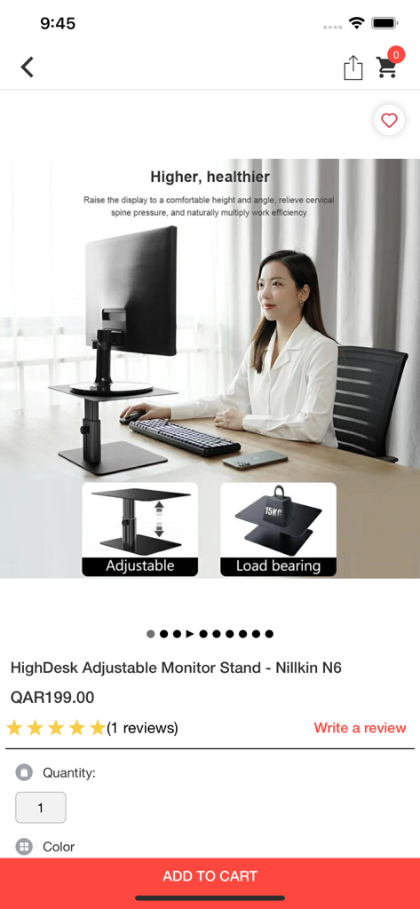 Tuzzut Qatar Online Shopping - Página de producto de un soporte de monitor ajustable en la aplicación Tuzzut Qatar