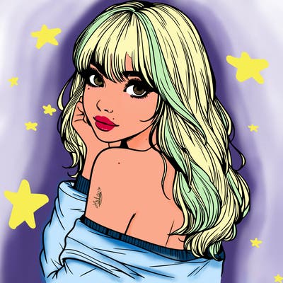 realistic girl with bangs looking over her shoulder