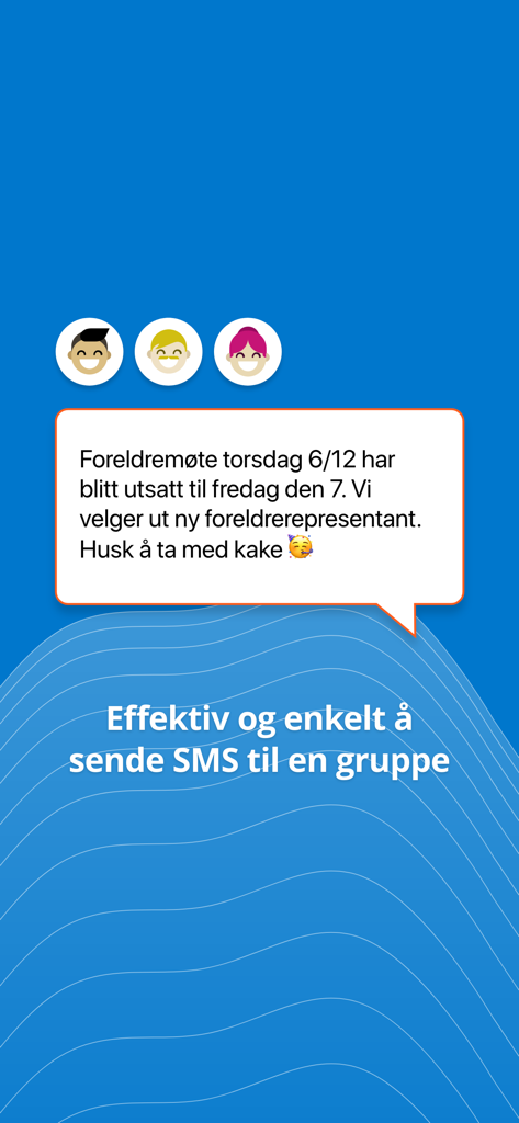 1881 Mobilsøk - 효율적인 커뮤니케이션을 위한 그룹 SMS 기능을 강조하는 1881 Mobilsok 앱의 스크린샷.