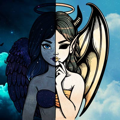 realistic angel half demon