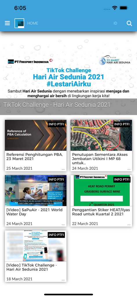 Startbildschirm der mobilen Freeporters App mit einem Unternehmens-Newsfeed und Community-Updates