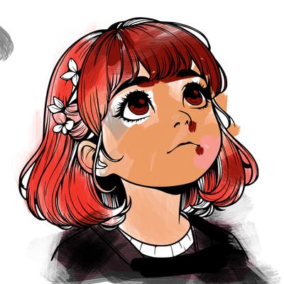 realistic girl looking up