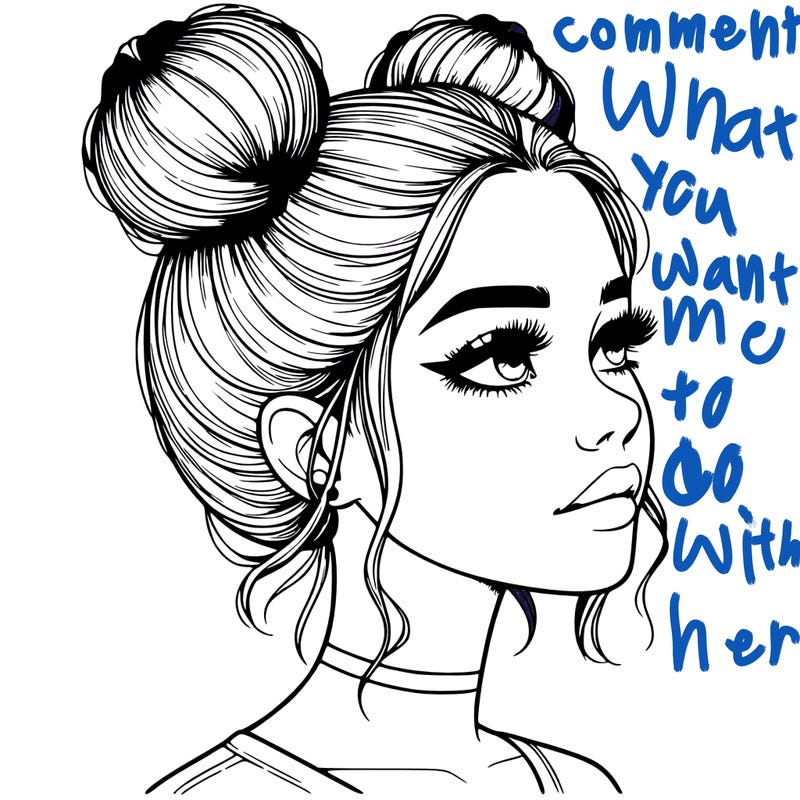 realistic girl with buns on the top of her head
