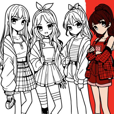 teen manga girls group of 4