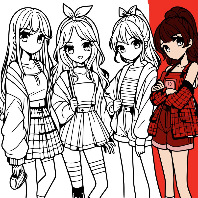 teen manga girls group of 4