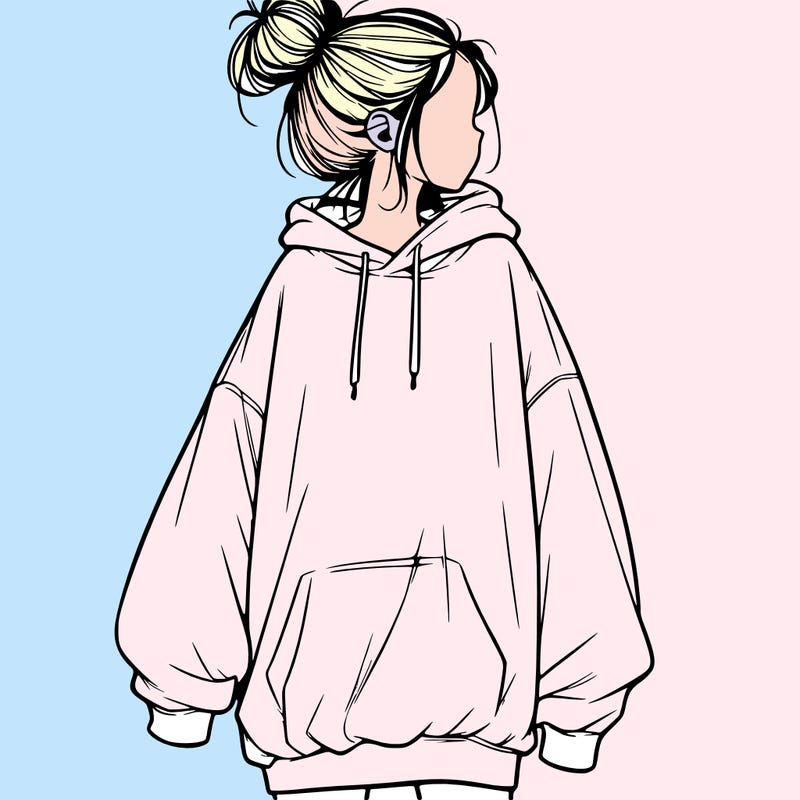 realistic girl with a oversized sweatshirt on and a bun