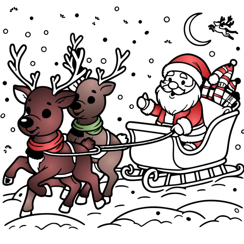 reindeer guiding santa's sleigh