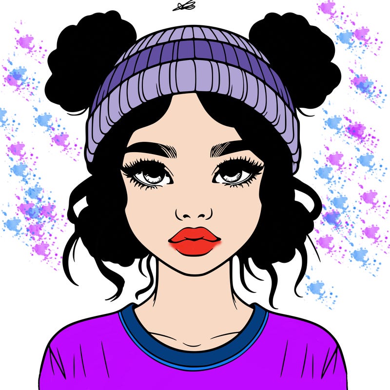 realistic girl with buns in her hair with a beanie on