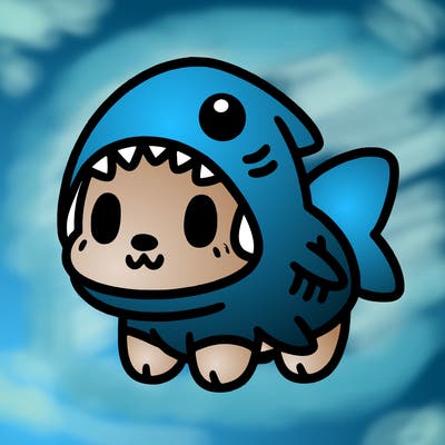 cute dog wearing a shark costume